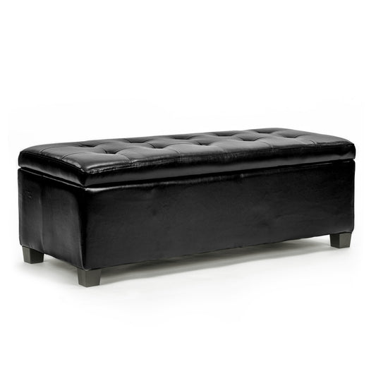 La Bella 102cm Black Storage Ottoman Stool Leather - Cosy Abode