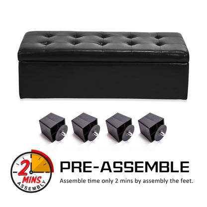 La Bella 102cm Black Storage Ottoman Stool Leather - Cosy Abode