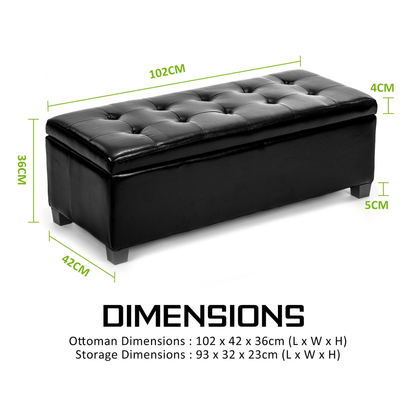 La Bella 102cm Black Storage Ottoman Stool Leather - Cosy Abode