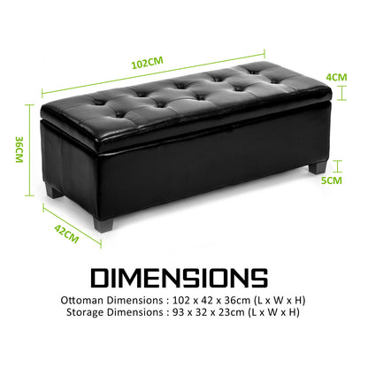 La Bella 102cm Black Storage Ottoman Stool Leather - Cosy Abode