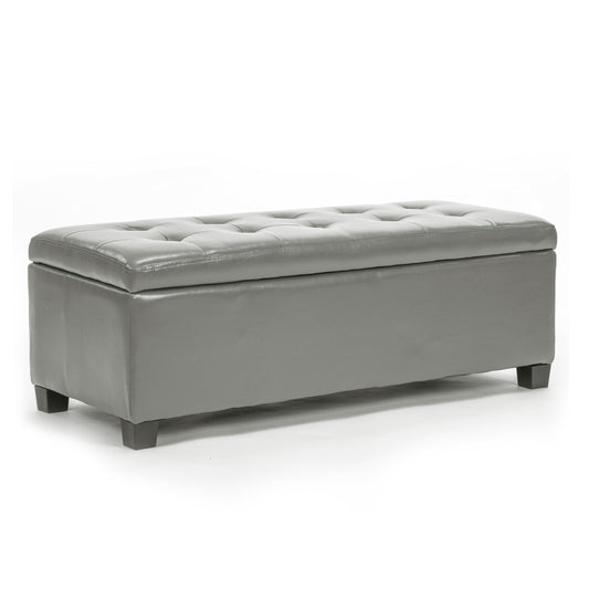 La Bella 102cm Grey Storage Ottoman Stool Leather - Cosy Abode