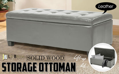 La Bella 102cm Grey Storage Ottoman Stool Leather - Cosy Abode