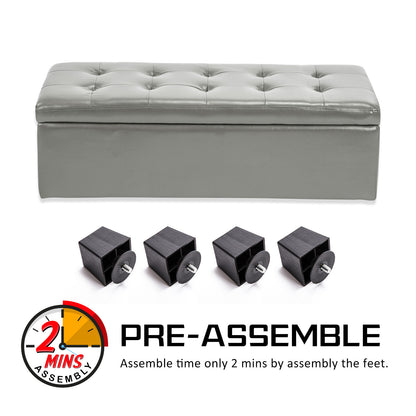 La Bella 102cm Grey Storage Ottoman Stool Leather - Cosy Abode