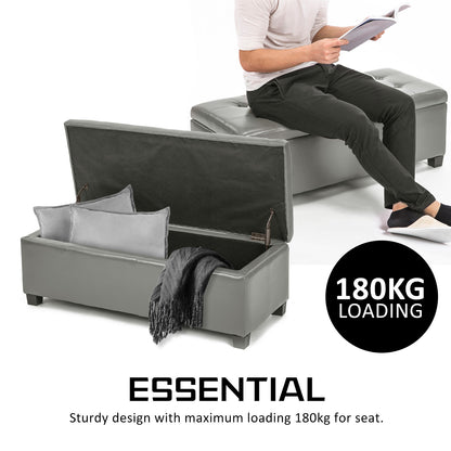 La Bella 102cm Grey Storage Ottoman Stool Leather - Cosy Abode