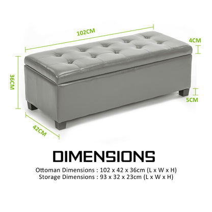 La Bella 102cm Grey Storage Ottoman Stool Leather - Cosy Abode