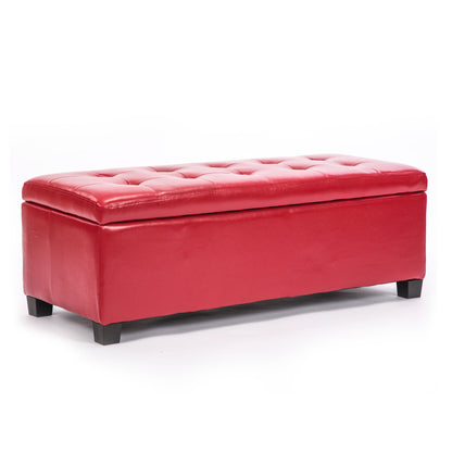 La Bella 102cm Red Storage Ottoman Stool Leather - Cosy Abode