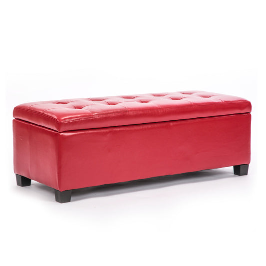 La Bella 102cm Red Storage Ottoman Stool Leather - Cosy Abode