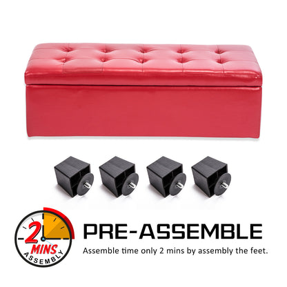La Bella 102cm Red Storage Ottoman Stool Leather - Cosy Abode