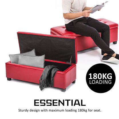 La Bella 102cm Red Storage Ottoman Stool Leather - Cosy Abode