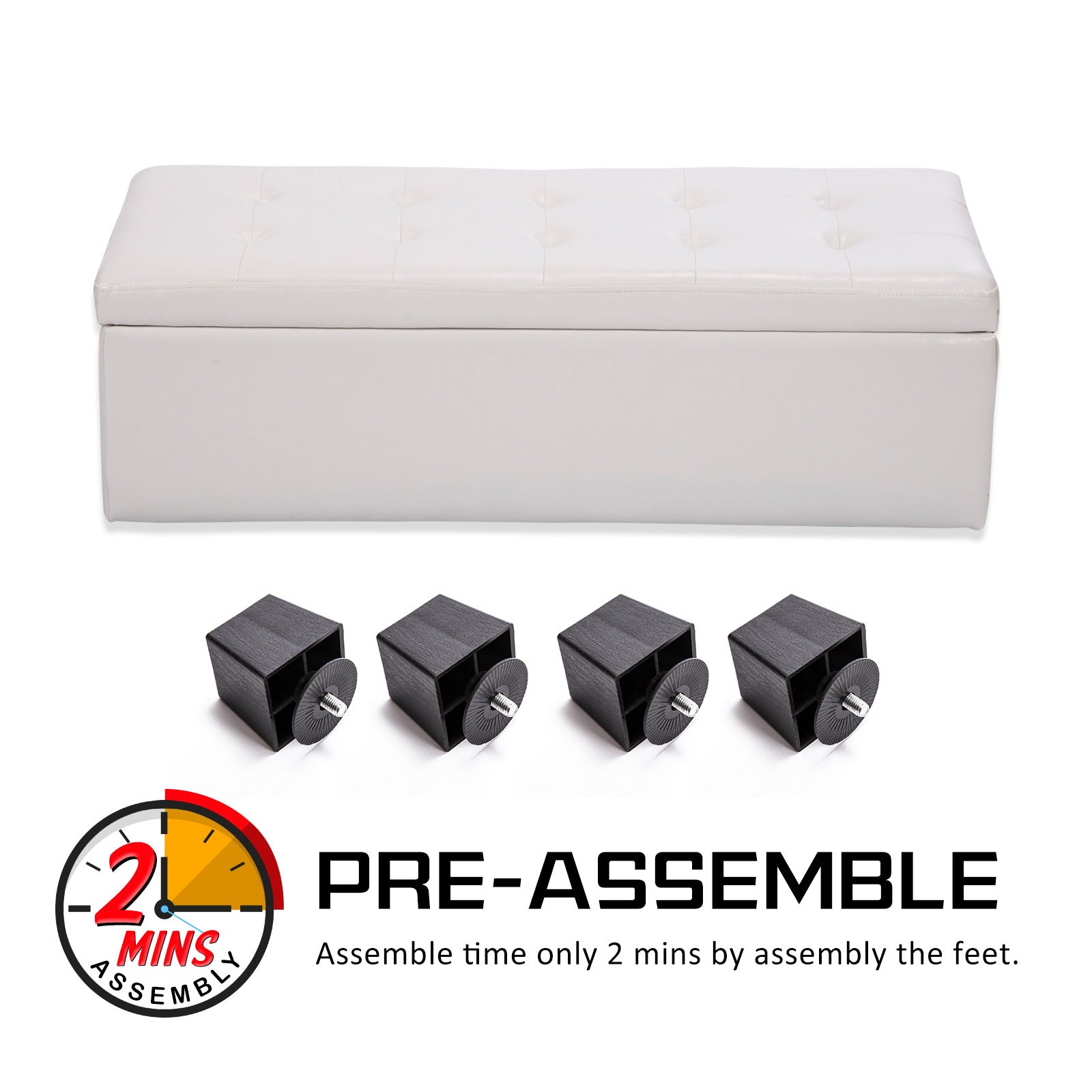 La Bella 102cm Snow White Storage Ottoman Stool Leather - Cosy Abode