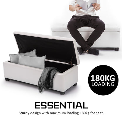La Bella 102cm Snow White Storage Ottoman Stool Leather - Cosy Abode