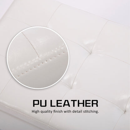 La Bella 102cm Snow White Storage Ottoman Stool Leather - Cosy Abode