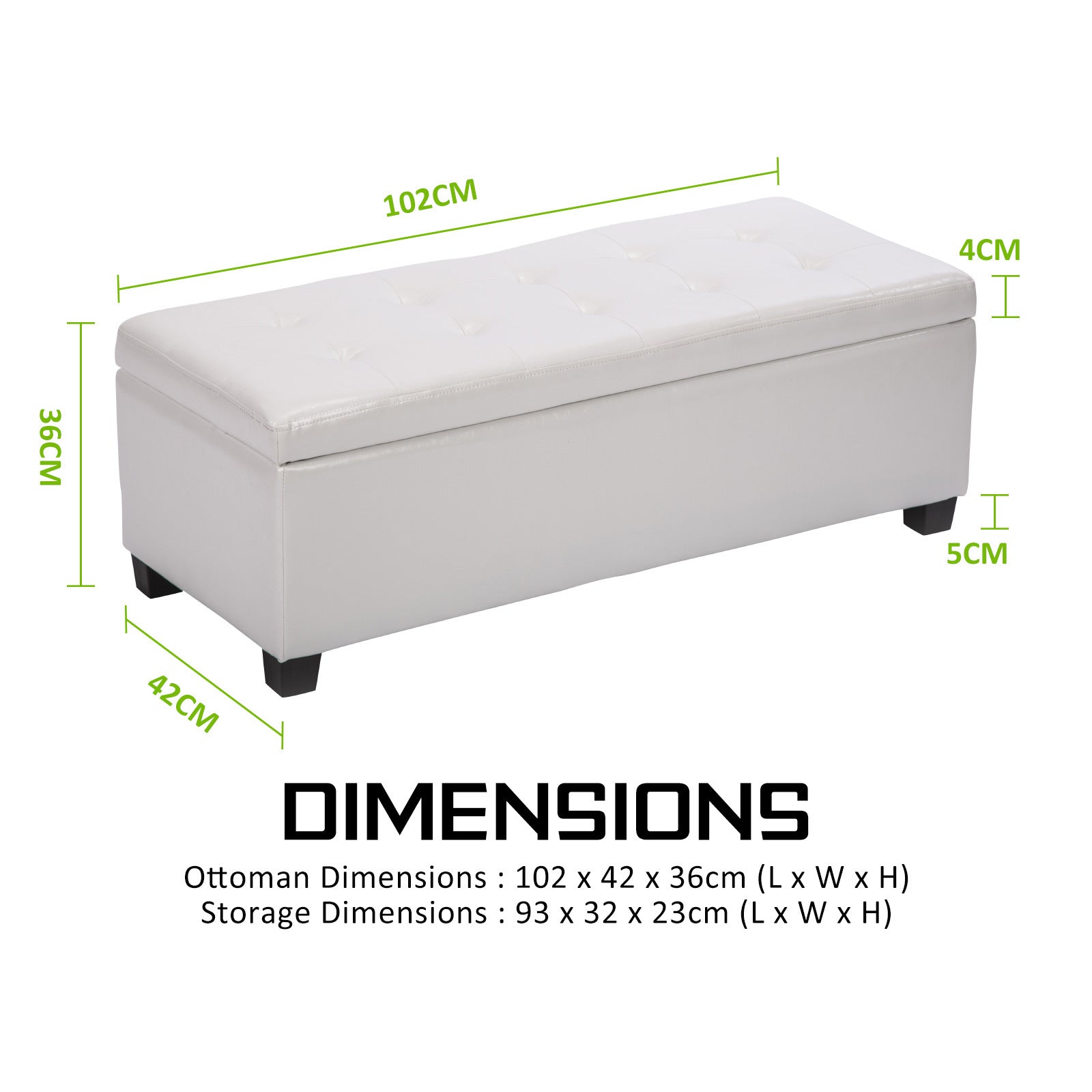 La Bella 102cm Snow White Storage Ottoman Stool Leather - Cosy Abode
