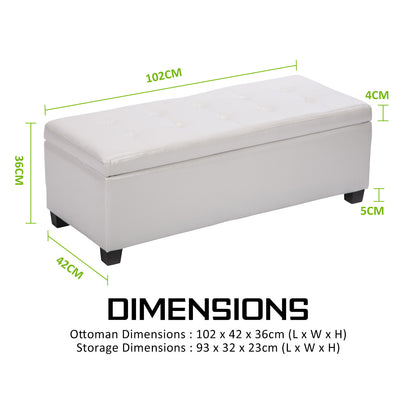 La Bella 102cm Snow White Storage Ottoman Stool Leather - Cosy Abode