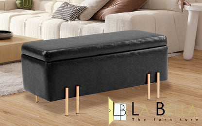 Storage Ottoman Stool Bench Seat 97cm PU Leather BLACK - Cosy Abode