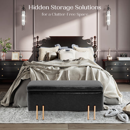 Storage Ottoman Stool Bench Seat 97cm PU Leather BLACK - Cosy Abode