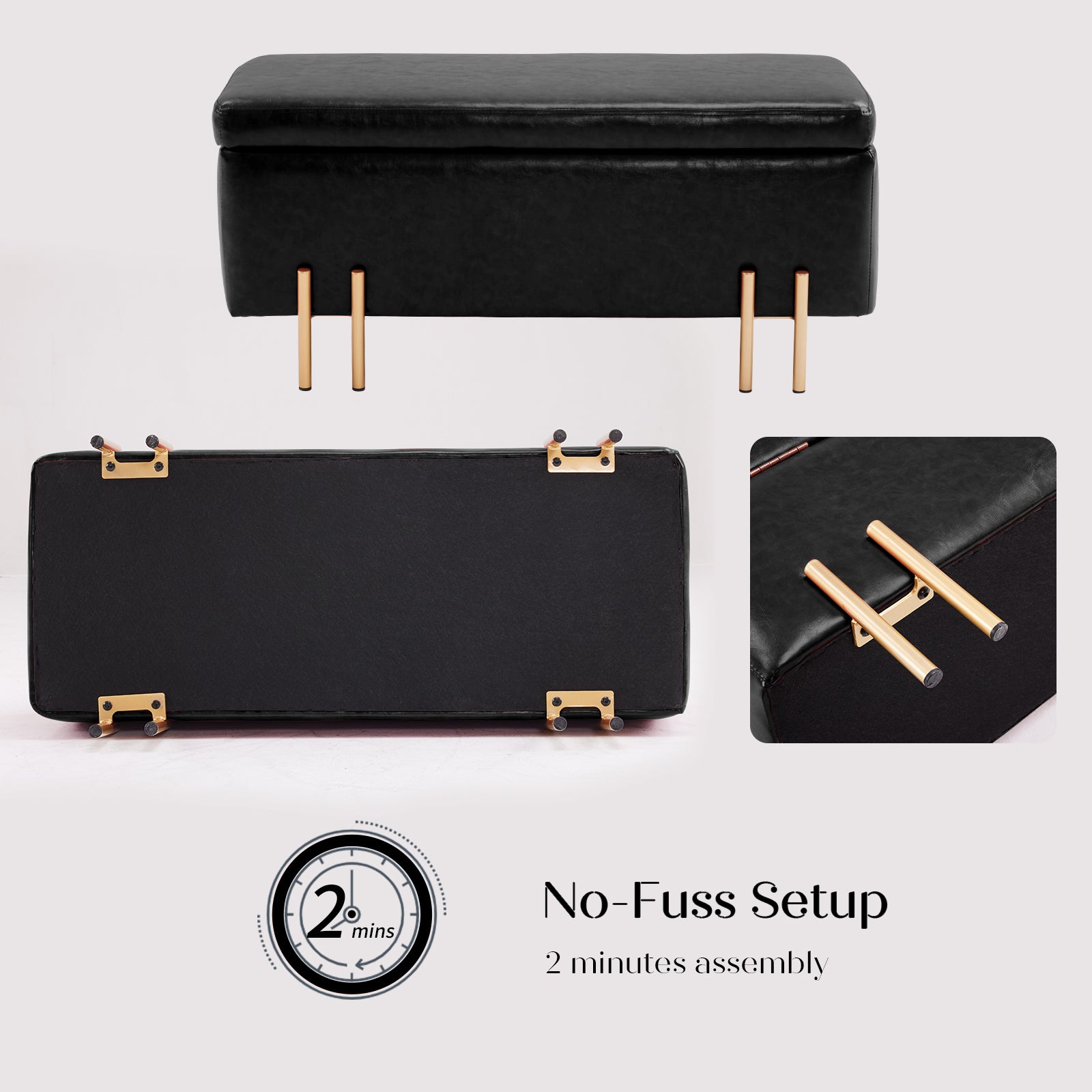 Storage Ottoman Stool Bench Seat 97cm PU Leather BLACK - Cosy Abode