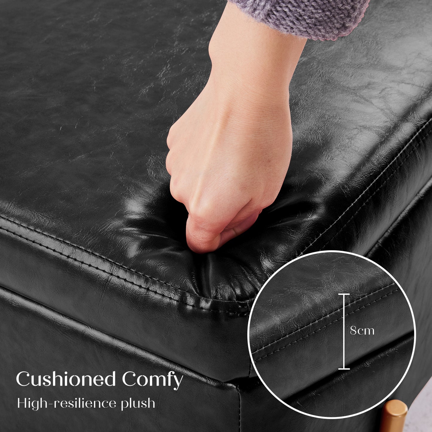 Storage Ottoman Stool Bench Seat 97cm PU Leather BLACK - Cosy Abode