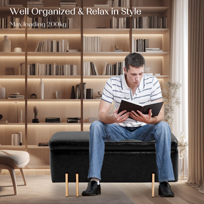 Storage Ottoman Stool Bench Seat 97cm PU Leather BLACK - Cosy Abode