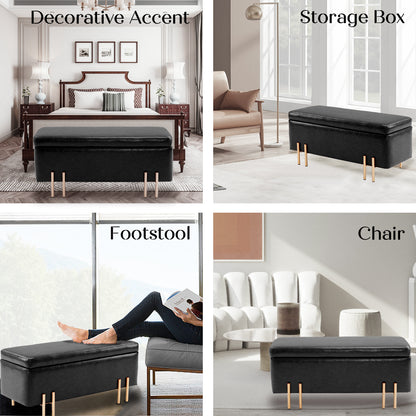 Storage Ottoman Stool Bench Seat 97cm PU Leather BLACK - Cosy Abode