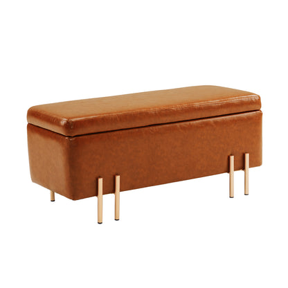 Storage Ottoman Stool Bench Seat 97cm PU Leather BROWN - Cosy Abode