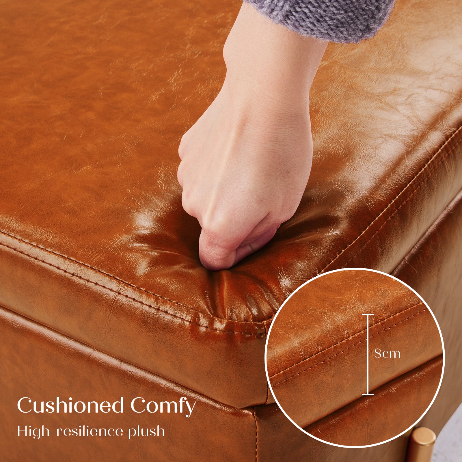 Storage Ottoman Stool Bench Seat 97cm PU Leather BROWN - Cosy Abode