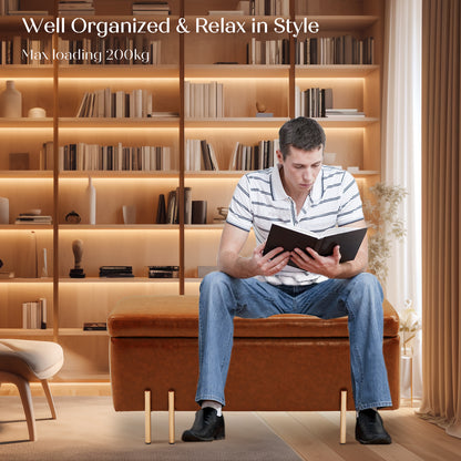 Storage Ottoman Stool Bench Seat 97cm PU Leather BROWN - Cosy Abode