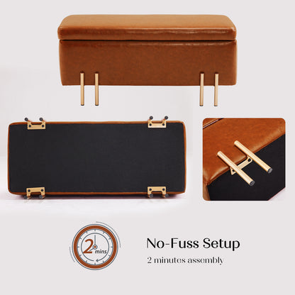 Storage Ottoman Stool Bench Seat 97cm PU Leather BROWN - Cosy Abode