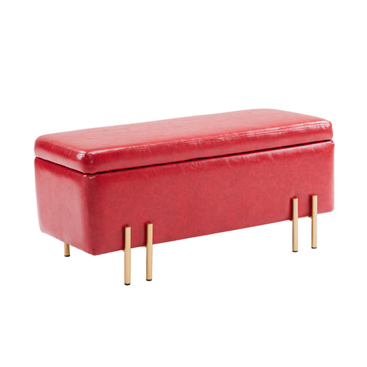 Storage Ottoman Stool Bench Seat 97cm PU Leather RED - Cosy Abode