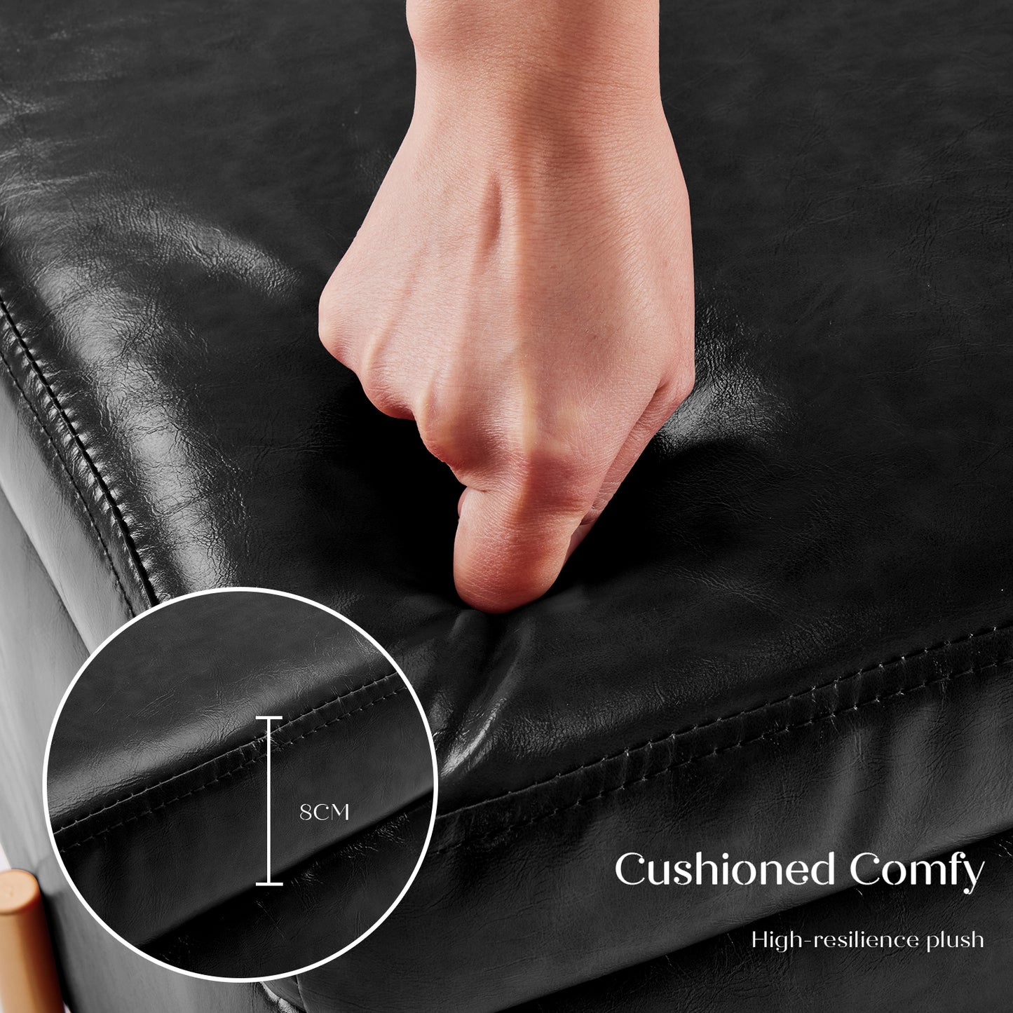 Storage Ottoman Foot Stool Cube Tuffet Seat 45cm PU Leather BLACK - Cosy Abode