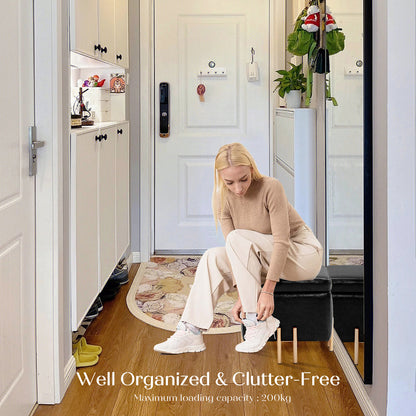 Storage Ottoman Foot Stool Cube Tuffet Seat 45cm PU Leather BLACK - Cosy Abode