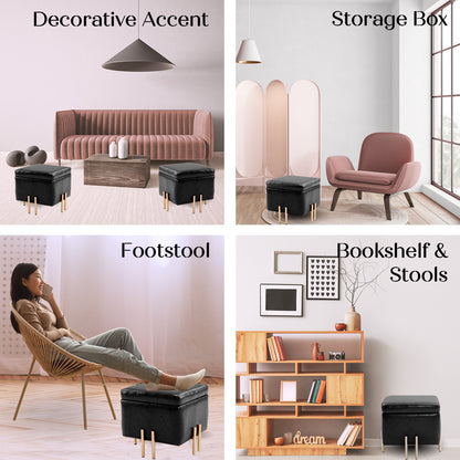 Storage Ottoman Foot Stool Cube Tuffet Seat 45cm PU Leather BLACK - Cosy Abode