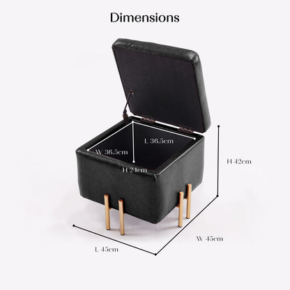 Storage Ottoman Foot Stool Cube Tuffet Seat 45cm PU Leather BLACK - Cosy Abode