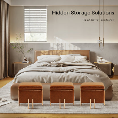 Storage Ottoman Foot Stool Cube Tuffet Seat 45cm PU Leather BROWN - Cosy Abode