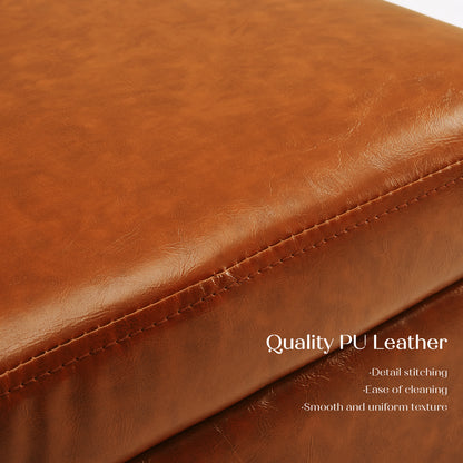 Storage Ottoman Foot Stool Cube Tuffet Seat 45cm PU Leather BROWN - Cosy Abode