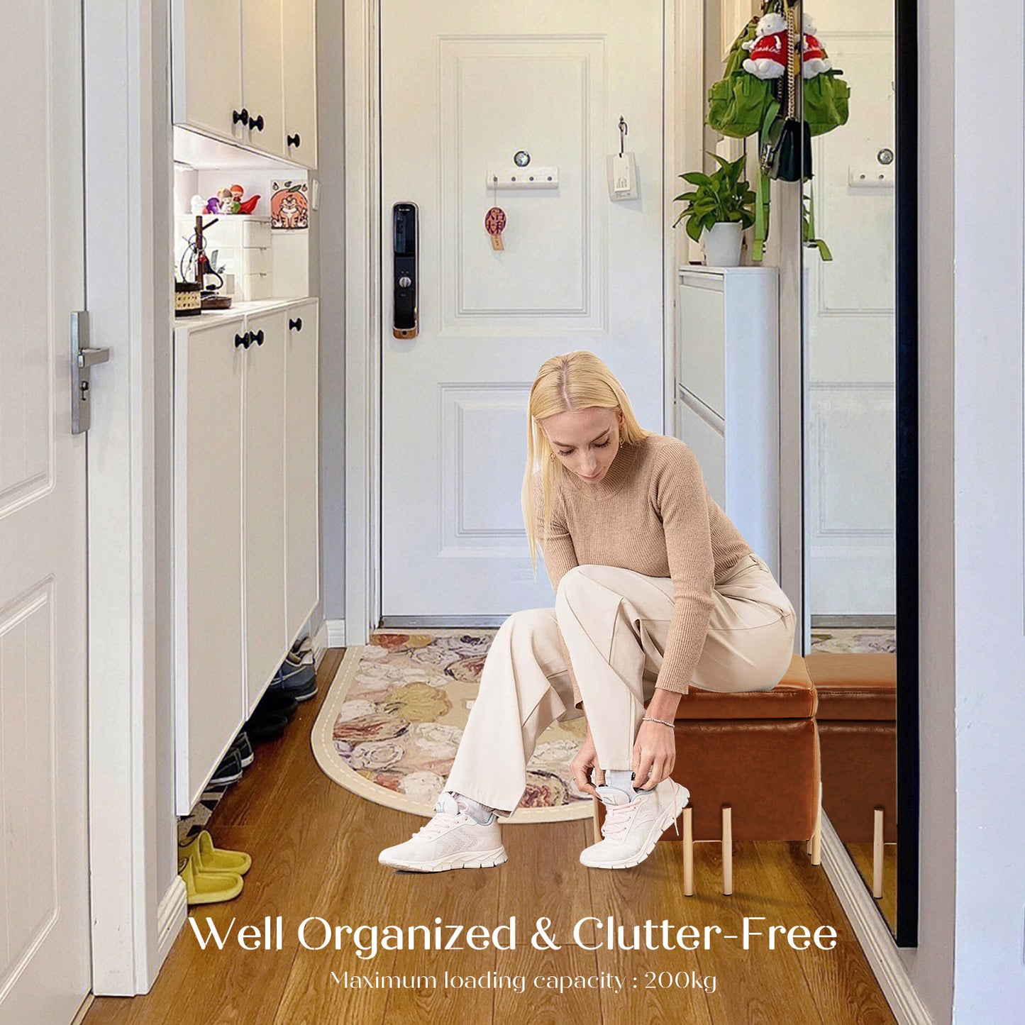 Storage Ottoman Foot Stool Cube Tuffet Seat 45cm PU Leather BROWN - Cosy Abode