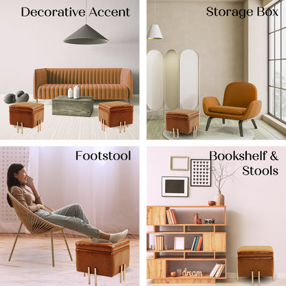 Storage Ottoman Foot Stool Cube Tuffet Seat 45cm PU Leather BROWN - Cosy Abode