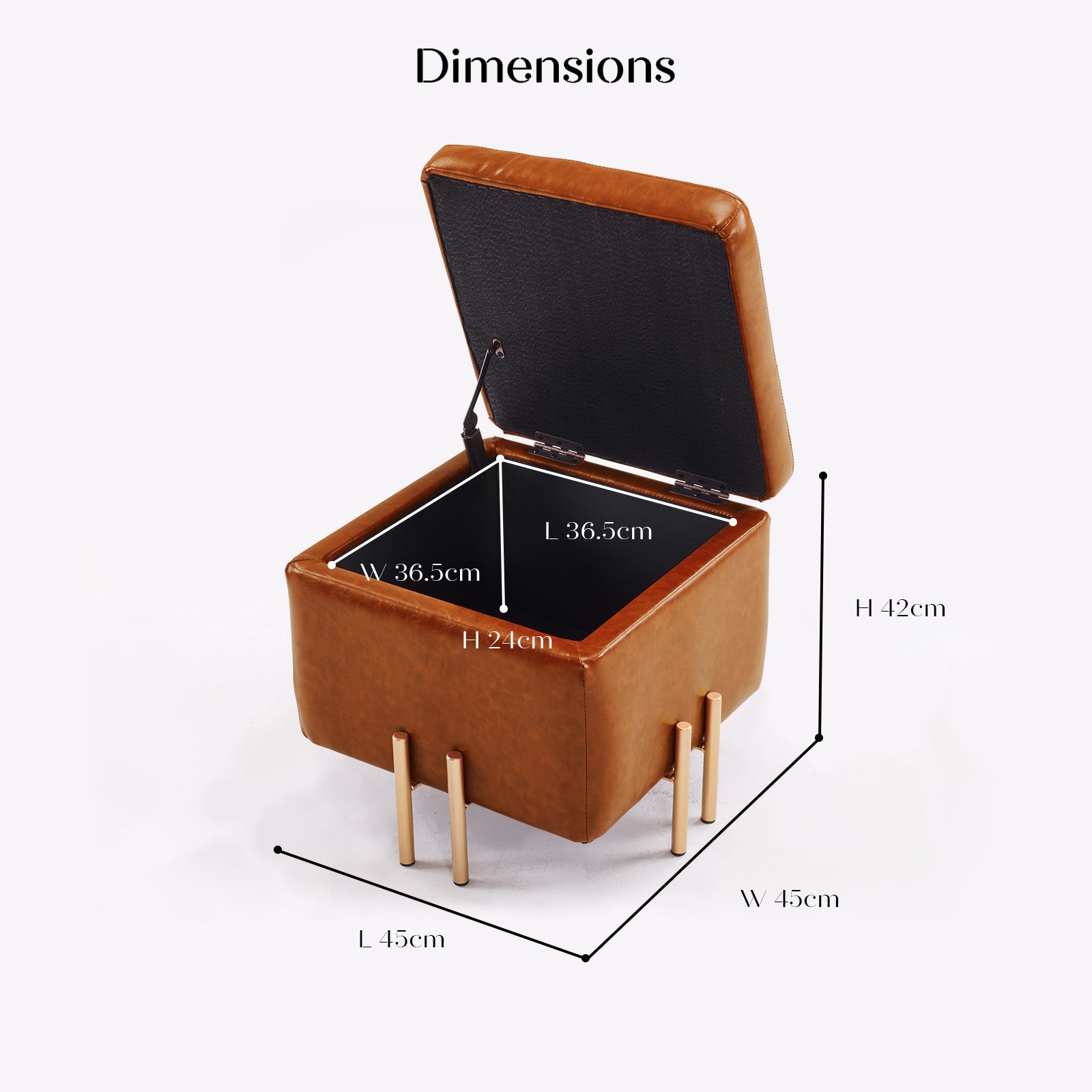 Storage Ottoman Foot Stool Cube Tuffet Seat 45cm PU Leather BROWN - Cosy Abode