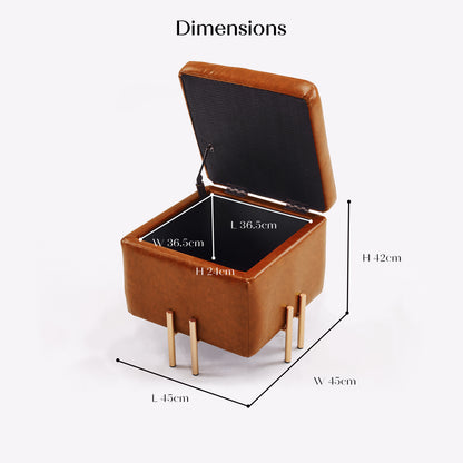 Storage Ottoman Foot Stool Cube Tuffet Seat 45cm PU Leather BROWN - Cosy Abode