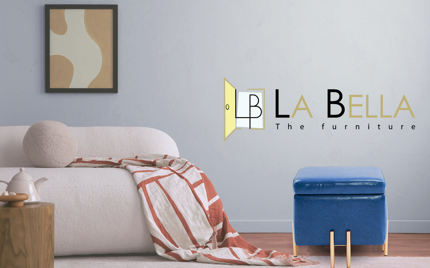 Storage Ottoman Foot Stool Cube Tuffet Seat 45cm PU Leather BLUE - Cosy Abode