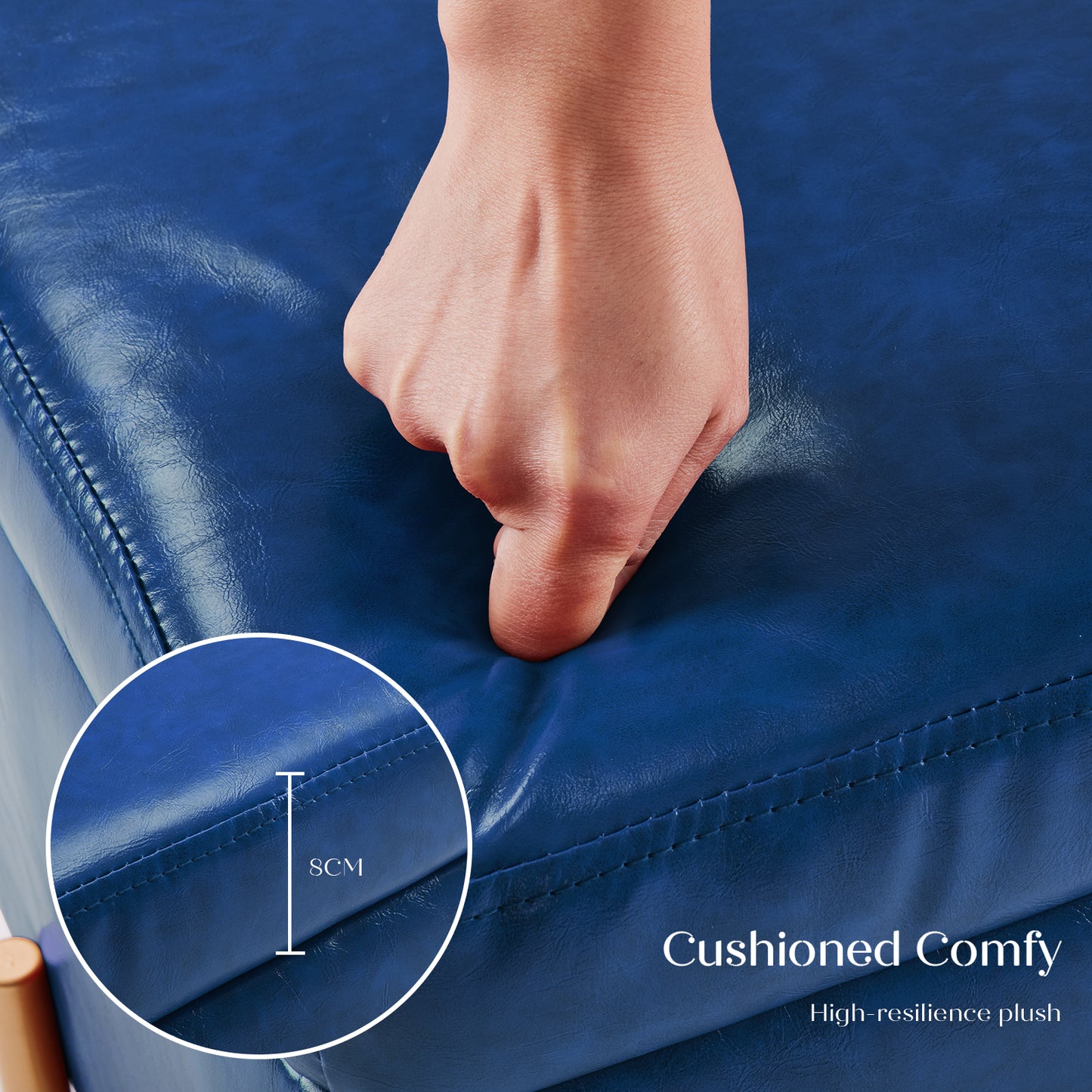 Storage Ottoman Foot Stool Cube Tuffet Seat 45cm PU Leather BLUE - Cosy Abode