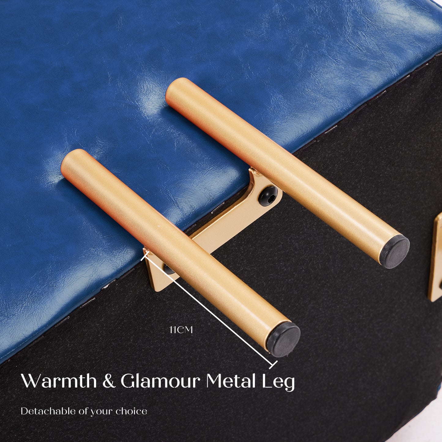 Storage Ottoman Foot Stool Cube Tuffet Seat 45cm PU Leather BLUE - Cosy Abode