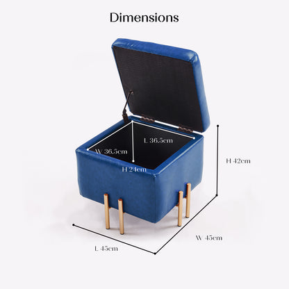 Storage Ottoman Foot Stool Cube Tuffet Seat 45cm PU Leather BLUE - Cosy Abode