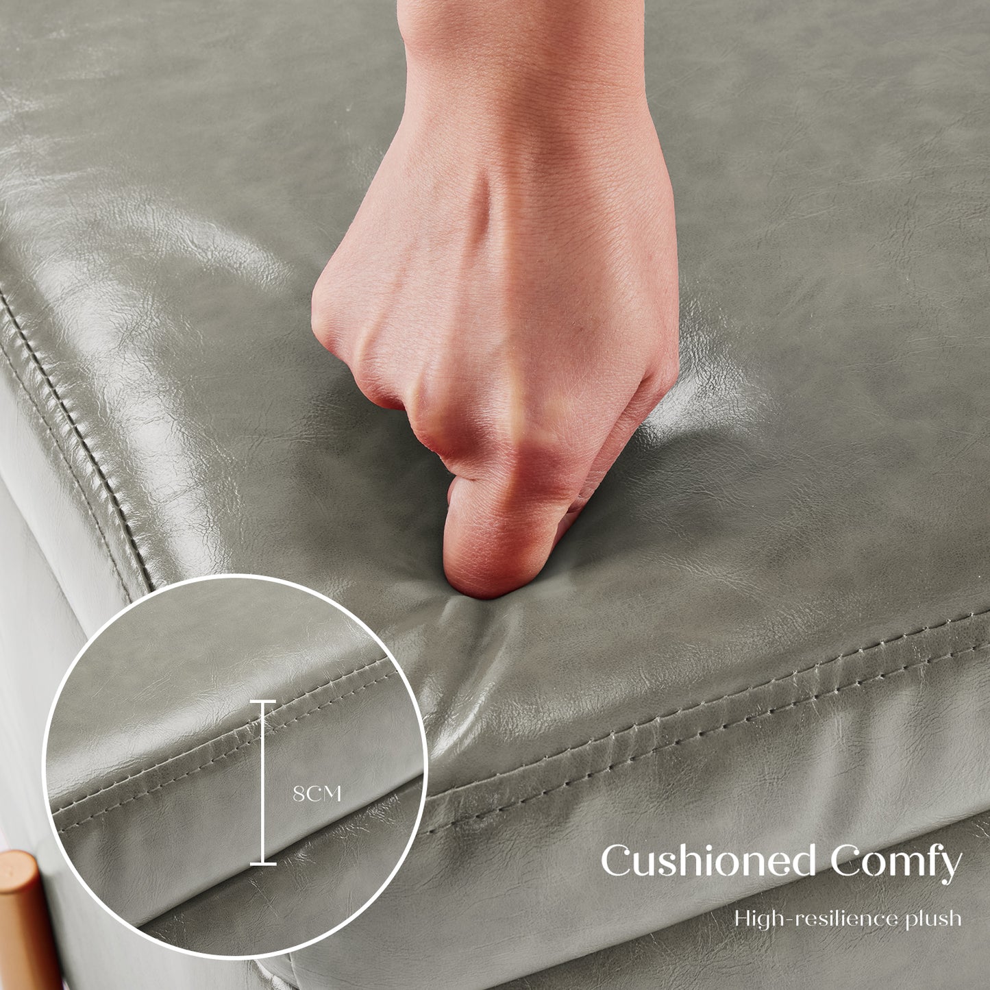 Storage Ottoman Foot Stool Cube Tuffet Seat 45cm PU Leather GREY - Cosy Abode