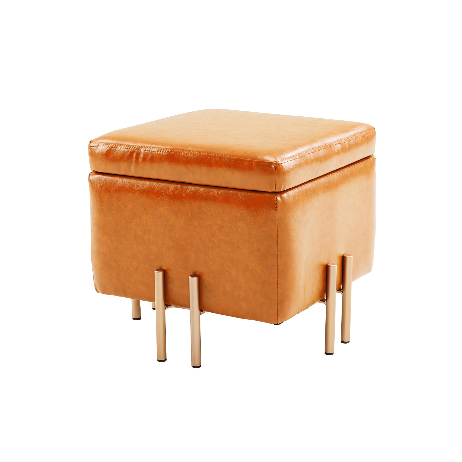 Storage Ottoman Foot Stool Cube Tuffet Seat 45cm PU Leather LIGHT BROWN - Cosy Abode