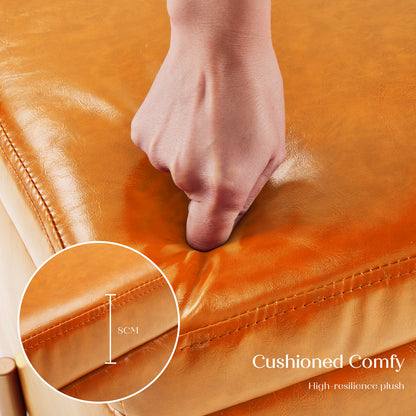 Storage Ottoman Foot Stool Cube Tuffet Seat 45cm PU Leather LIGHT BROWN - Cosy Abode