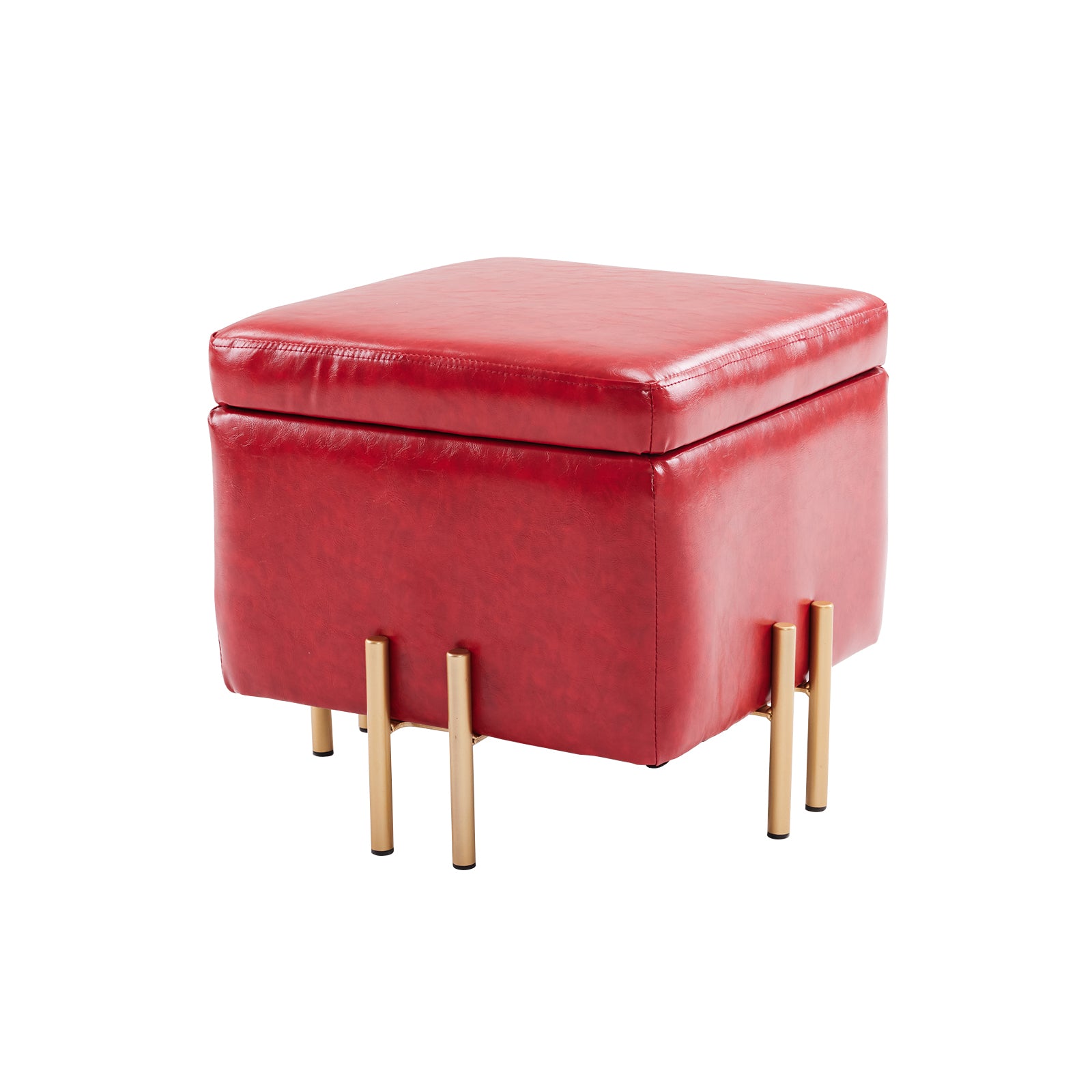 Storage Ottoman Foot Stool Cube Tuffet Seat 45cm PU Leather RED - Cosy Abode