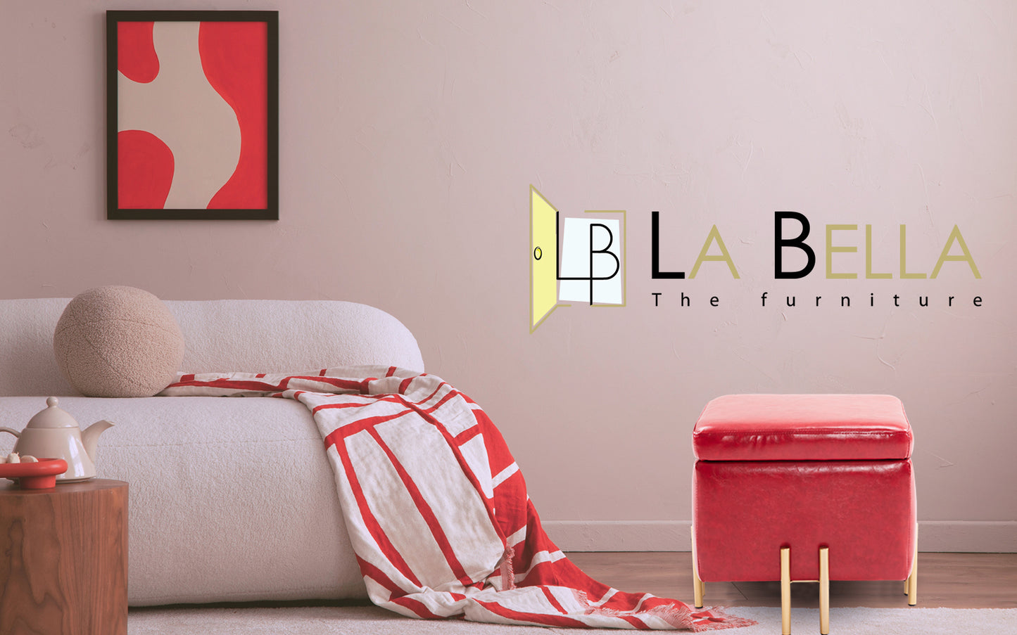 Storage Ottoman Foot Stool Cube Tuffet Seat 45cm PU Leather RED - Cosy Abode