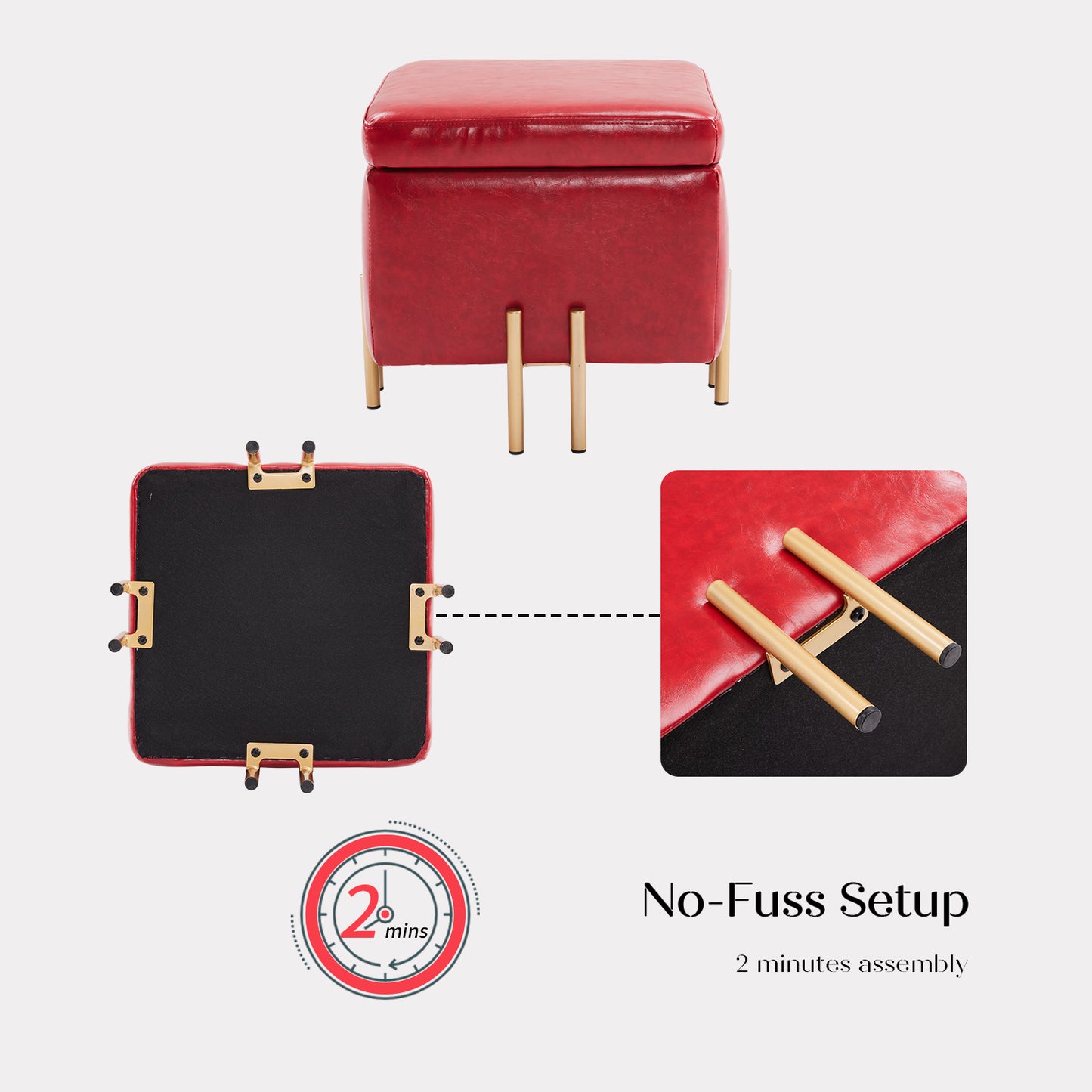 Storage Ottoman Foot Stool Cube Tuffet Seat 45cm PU Leather RED - Cosy Abode