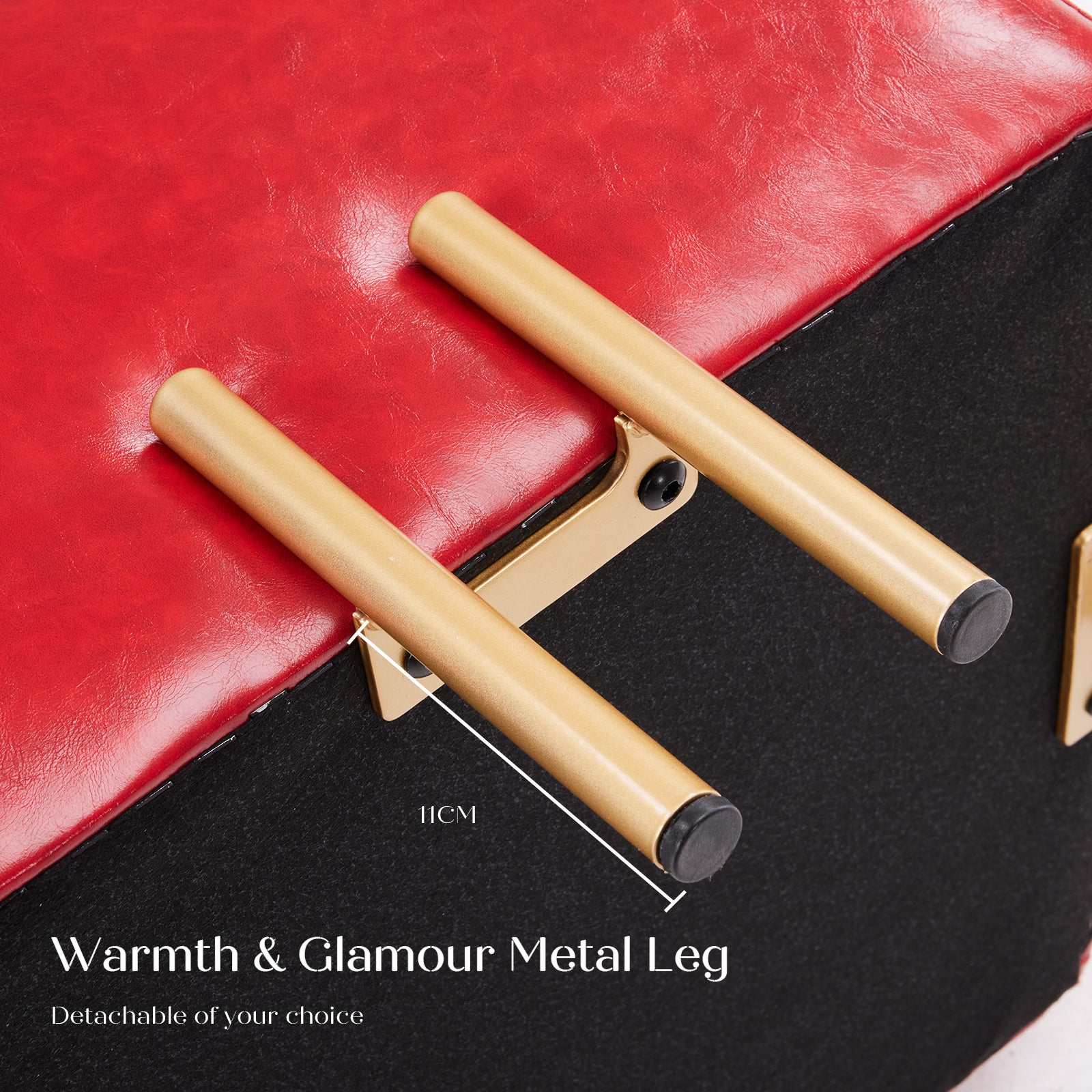 Storage Ottoman Foot Stool Cube Tuffet Seat 45cm PU Leather RED - Cosy Abode